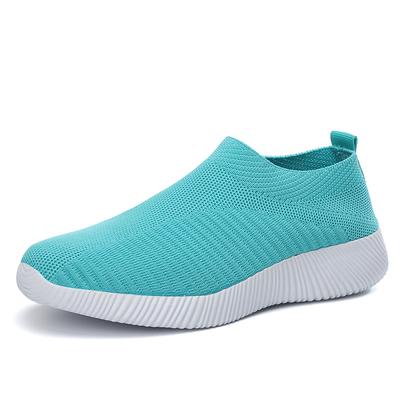 Chaussures de printemps populaires en maille respirante décontractée tissée à la mouche pour femmes, chaussettes, chaussures à semelles plates, chaussures de marche simples de grande taille, couvre-chaussures
