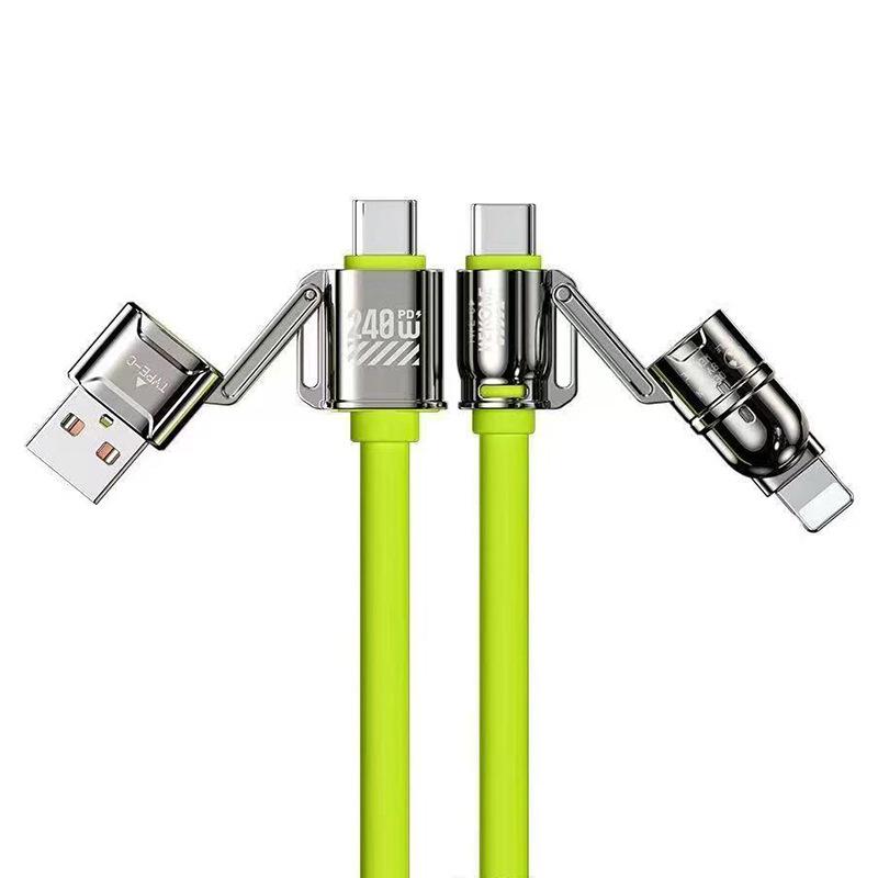 240W 4-in-1 Silicone Data Cable with Zinc Alloy Connectors for Super Fast Charging