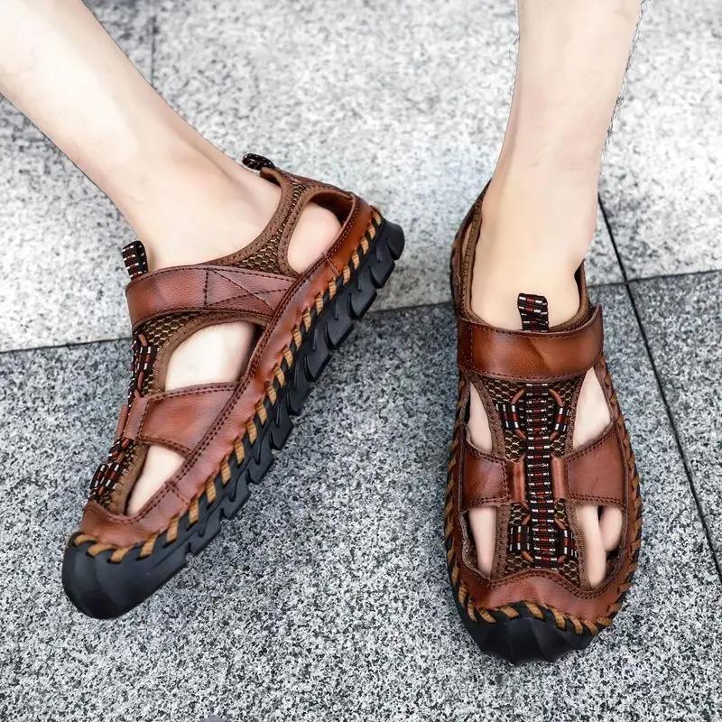 Fashion Beach Man Sandals Hole Genuine Leather Luxury Designer Adult High Quality Casual Expensives Open Toe 2025 Eva 39 H Shoes for Men
