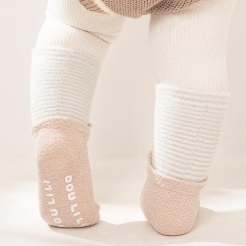 Baby Socks Pure Cotton Warm Stripe Non-Slip Middle Tube Contrast Color Newborn Boys Girls Baby Autumn Winter Floor Socks