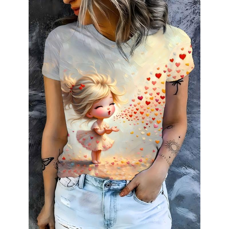 Ladies' T-shirt 3D Printing Fashion Women's Short Sleeve Round Neck Casual Comfortable Top