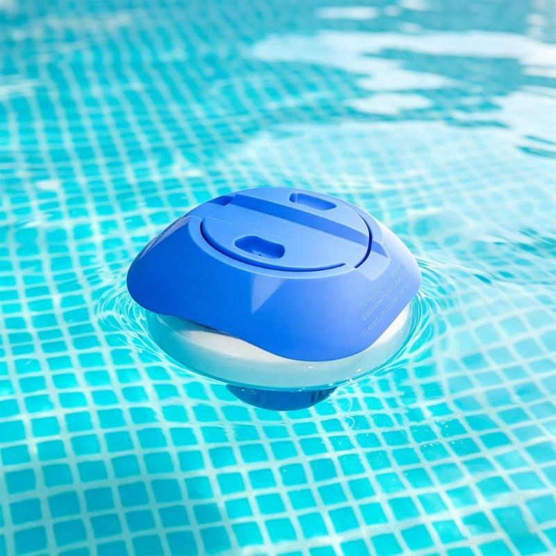 8Inch Adjustable Floating Chlorine Dispenser For Swimming Pools With Rotating Control Rings And Large Capacity Design