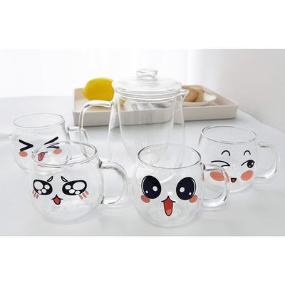 Carton Glass Mug Transparent Glass Coffee Tea Cips Mug Drinks Dessert Breakfast Milk Cup Glass Mugs Handle Drinkware