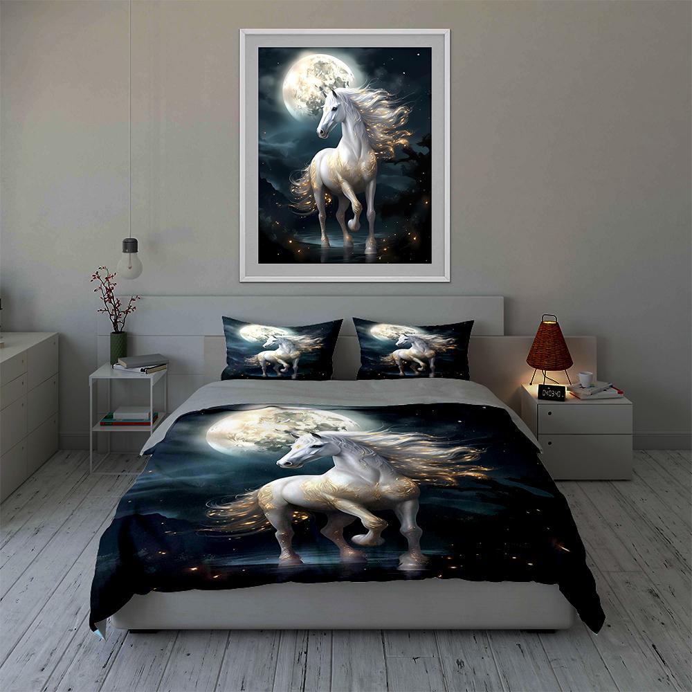 White Horse Design Bedding, Duvet Cover Sets, Duvet Covers, Pillowcases, Birthday Gifts (1 * Duvet Cover 2 * Pillowcases, Without Duvet Insert)