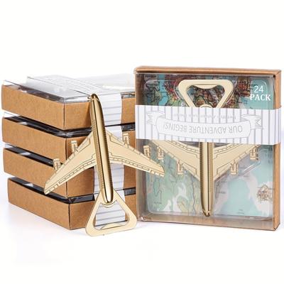 24pcs Golden Airplane Bottle Opener Set In Box Popular Pilot Travel Aviation Beer Opener, Ideal for Birthday Parties, Gift Events, Valentine'S Day