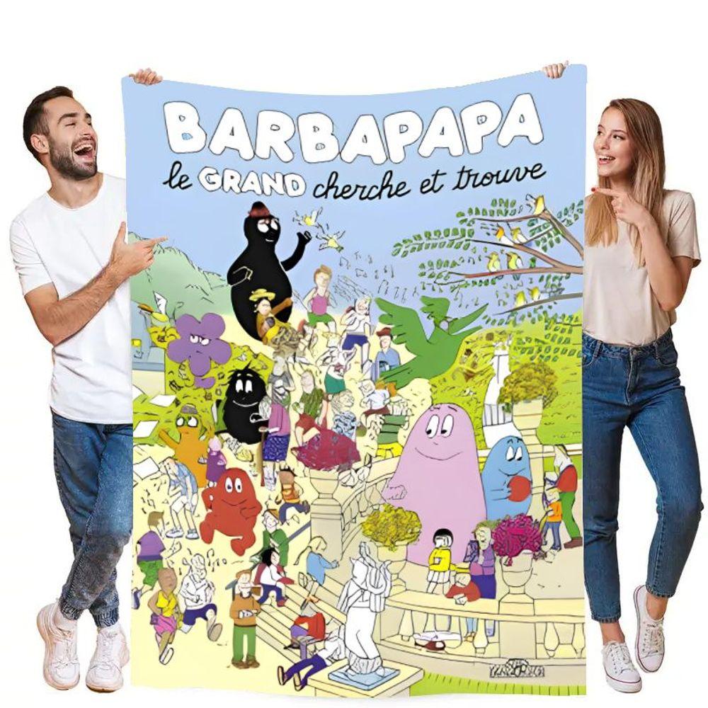 BARBAPAPA il GRANDE Cerca e Trova Coperta Peluche - Accogliente Coperta da Divano Cartone Animato con Vivaci Personaggi Barbapapa in un Gioco