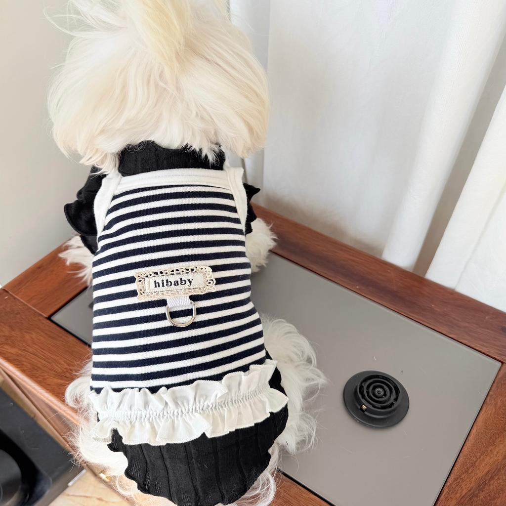 Autumn/Winter New Pet Dog, Cat, Small Dog Clothing, Korean Style One-Piece Set Striped Fleece-Lined Strap