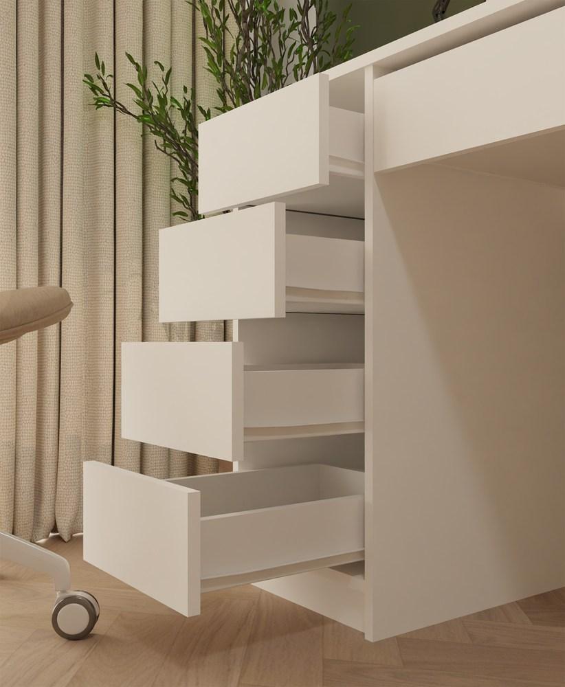 Möbelset Schreibtisch Arto + Kommode Malwa M6 + Regal R60 Weiß Für Büro