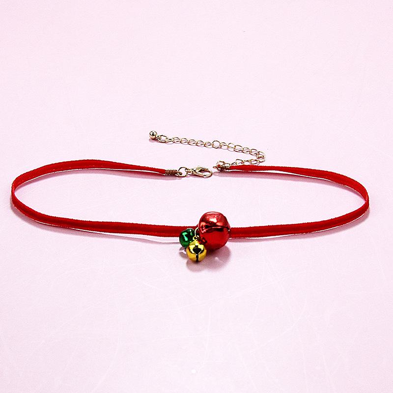 Classic Holiday Choker Necklace: Red Velvet Ribbon with Red, Yellow, Green Bells