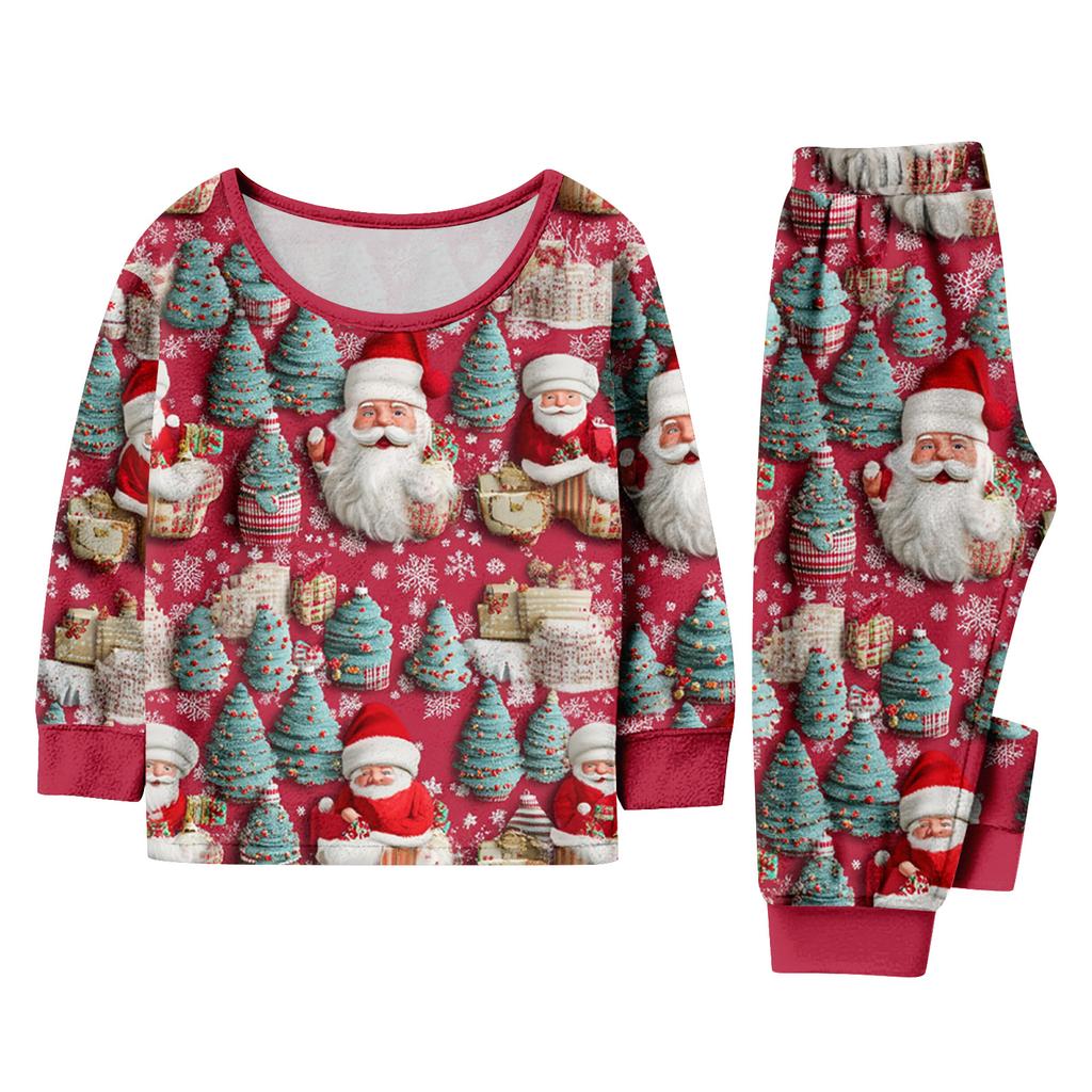 Set de pijama din flanelă cu imprimeu de Crăciun coordonat pentru familie, cu bluză cu mânecă lungă și pantaloni