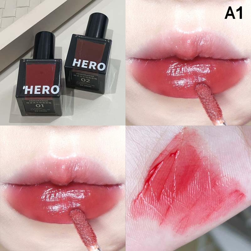 Herorange Glitter Mirror Lip Glaze, Watery Shimmering Light Lip Gloss Makeup Hydrating Moisturizing, Long Lasting