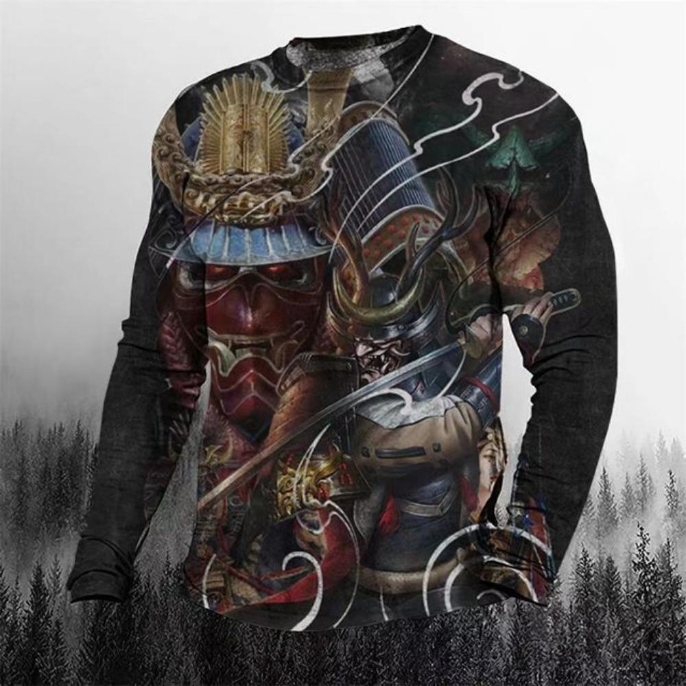 Japanische Samurai 3D-Druck T-Shirts Herren Damen Neu Retro Langarm T-Shirt Streetwear Harajuku Pullover Tees Tops Kinderkleidung