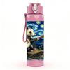 1PC Starry Night Cat Van Gogh Art Print 750ml Color Plastic Sports Water Bottle Leakproof Flip Straw Lid Suitable for Sports Office Home Use