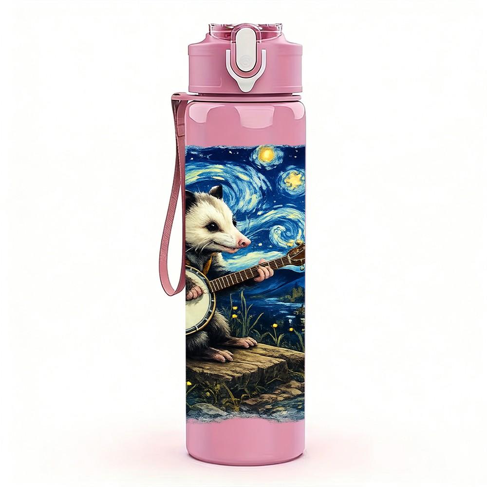 1PC Starry Night Cat Van Gogh Art Print 750ml Color Plastic Sports Water Bottle Leakproof Flip Straw Lid Suitable for Sports Office Home Use