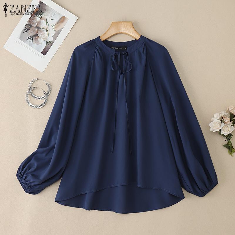 

ZANZEA Женская повседневная свободная блузка с круглым вырезом и длинными рукавами 5XL темно-синий