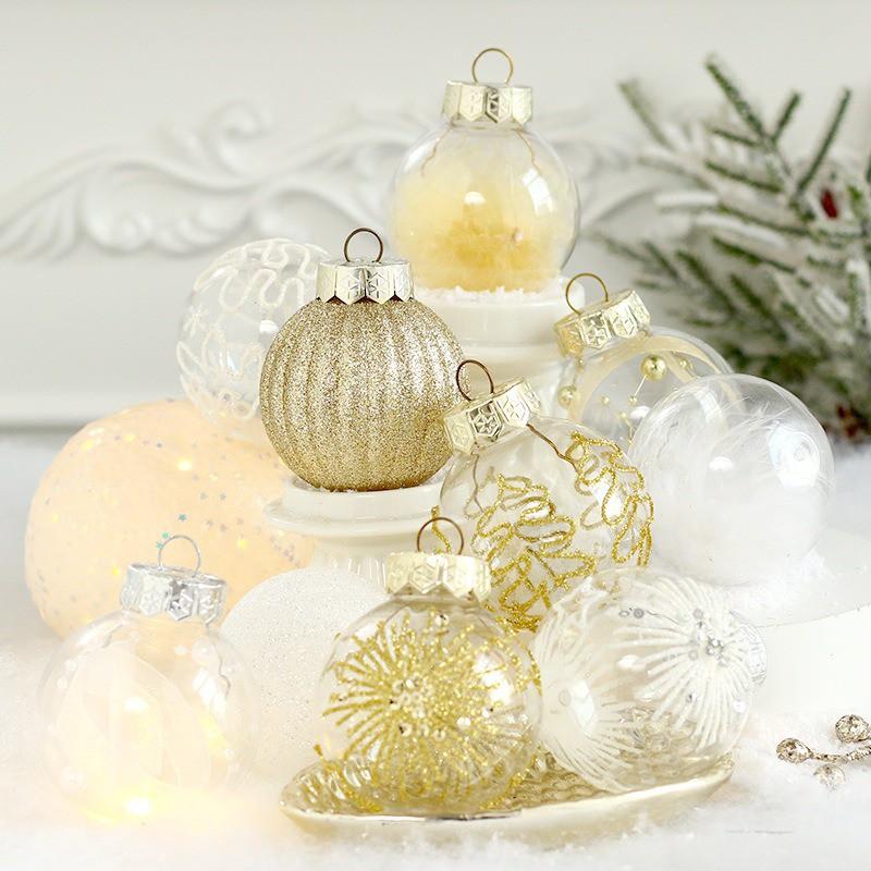 PET Christmas Balls Set 30pcs 6cm Clear Glitter Ornaments Tree Decor