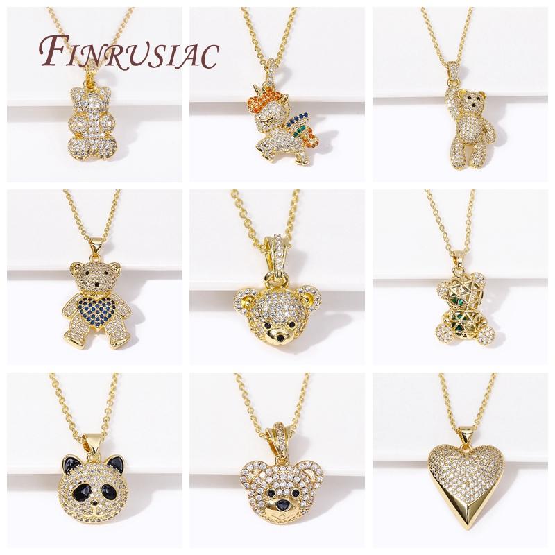 18K Gold Plated Brass Pave Zircon Bear Pendant Necklace Fashion Luxury Women's Necklaces Trendy Jewelry Accessories Gifts
