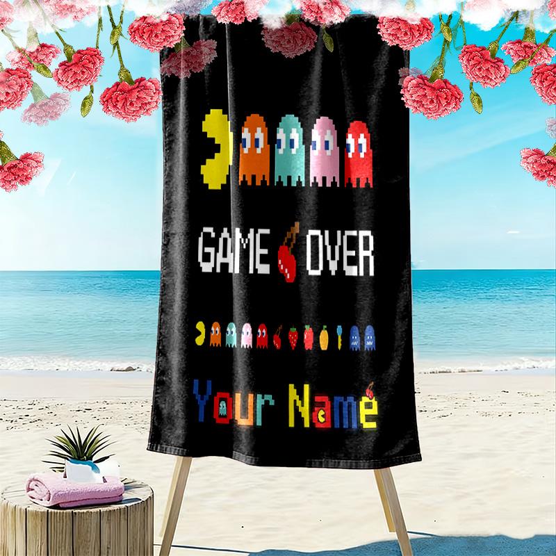 Custom Name Pac-Man Print Beach Towel, Large Soft Quick Dry Towel for Beach Camping Swimming -HE79