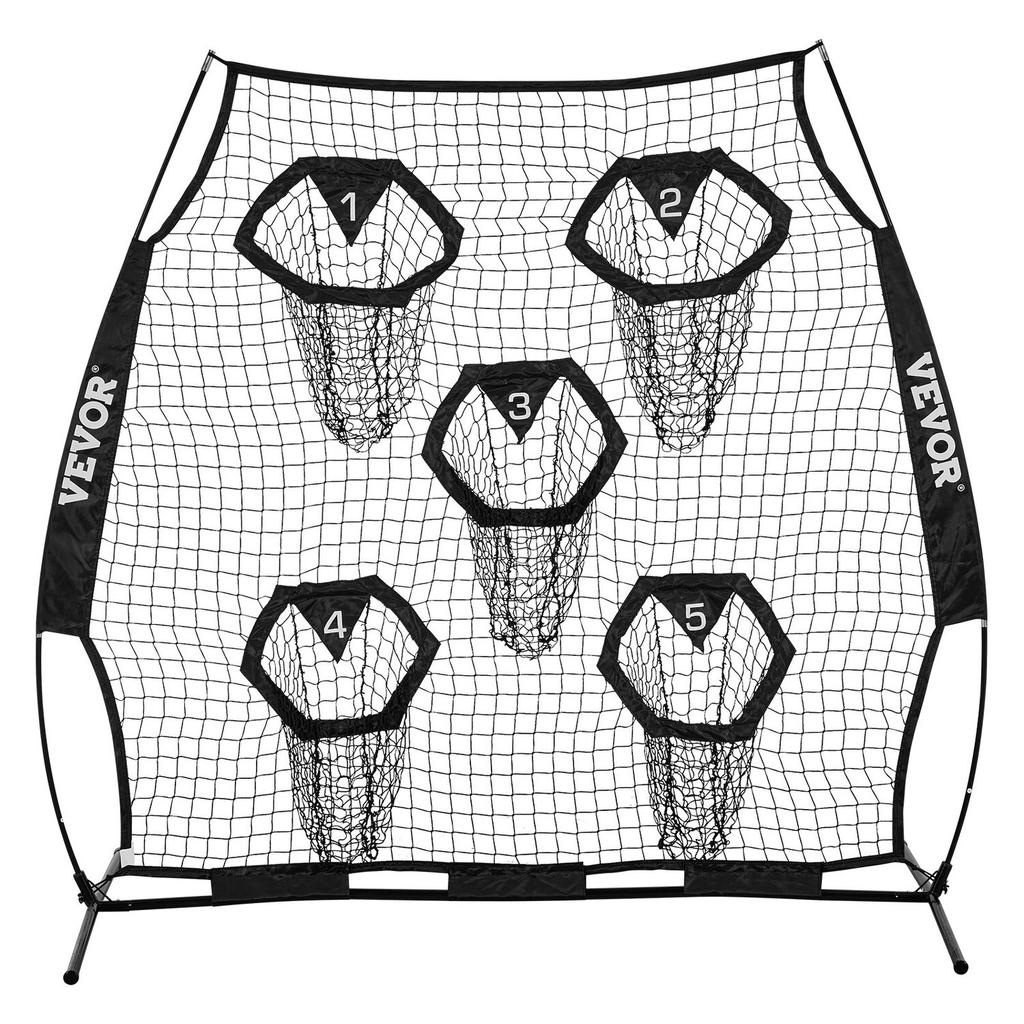 1828.8x1828.8mm Football Trainer Throwing Net, Training Throwing Target Practice Net with 5 Target Pockets, Knotless Net Includes Straps and Portable