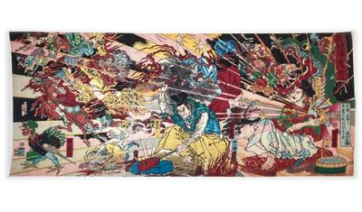 Prints from All Times and Tenugui Mirror of the Japanese New by Kawanabe Ukiyo-e Places, (hand Towel) "Meikyo Yamato-damashii" (Famous Spirit),