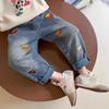Girls' Spring Jeans Soft and Stylish Dad Pants Loose Long Pants for Outerwear