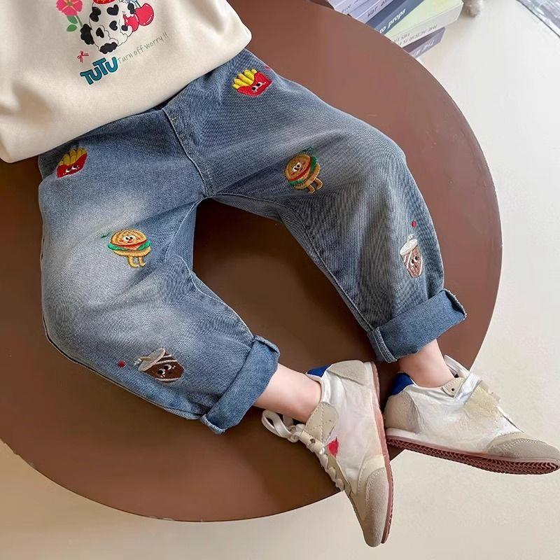 Girls' Spring Jeans Soft and Stylish Dad Pants Loose Long Pants for Outerwear