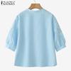 ZANZEA Blusa Casual de Mujer con Cuello en V, Bordado Patchwork y Manga Media
