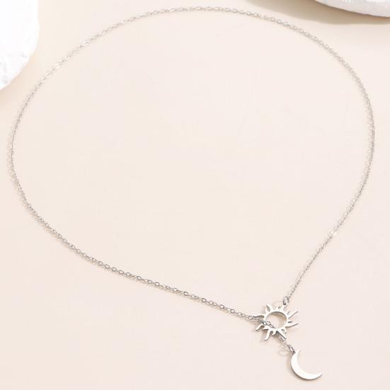 Sun And Moon Necklace for Women Plated Y Necklace Stainless Steel Hypoallergenic