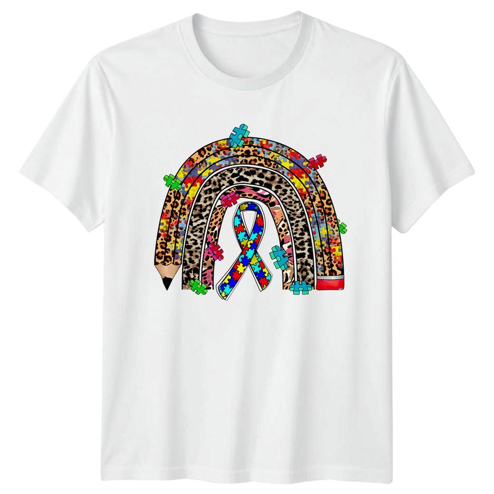 Autism Awareness Rainbow Pencil TShirt Puzzle Ribbon Tee S