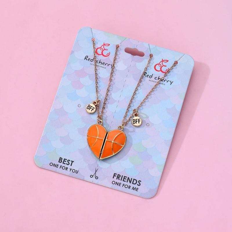 2Pieces Pendant Necklaces Basketball Shaped Pendant Necklaces Jewelry Alloy Material Birthday Gift for Women Men Girls