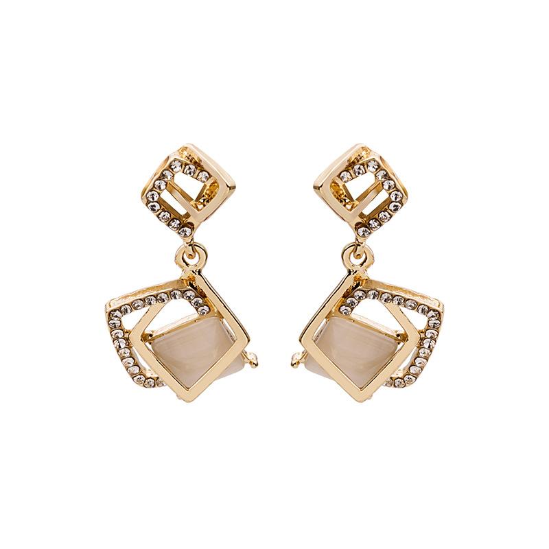 Геометрические квадратные серьги, ромбовидные серьги-гвоздики с опалами и бриллиантами, стильные и модные.