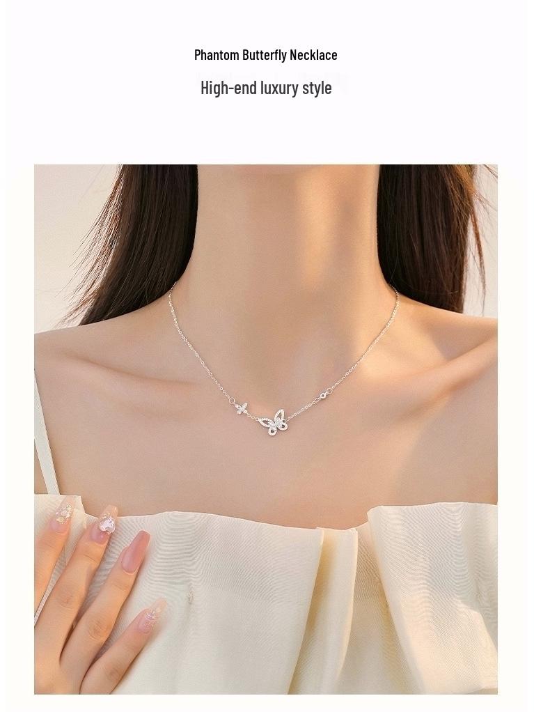 High-Quality Moissanite Silver Double Butterfly Necklace for Women - Ideal Qixi Gift