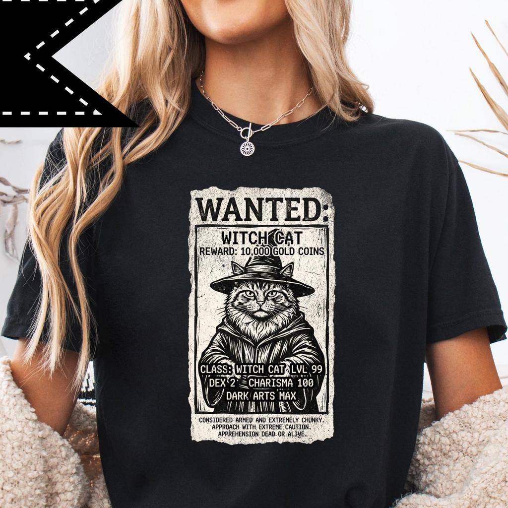 Wanted Poster Wizard Cat Comfort Colors® Meme T-Shirt, Cat Lover Gift, Wizard Fantasy Gamer Gift