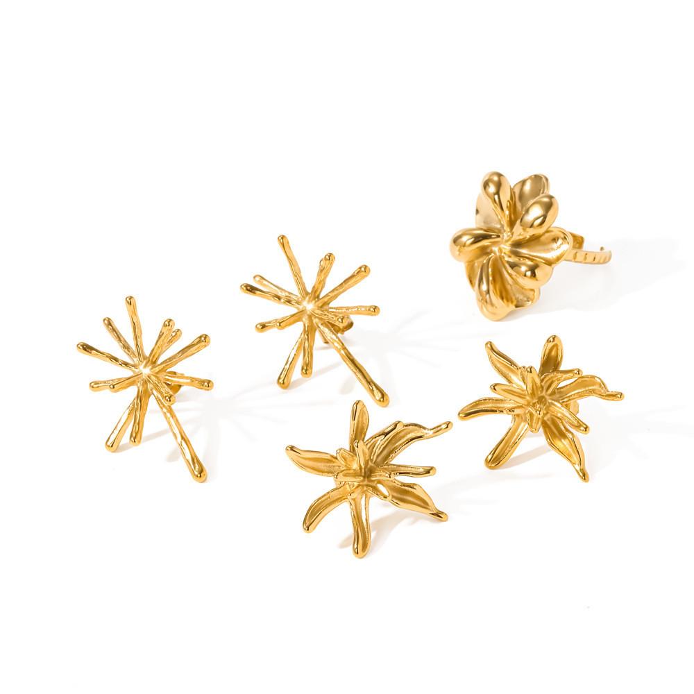 Minimalist Titanium Flower Earrings With 18k Gold Finish For Women
