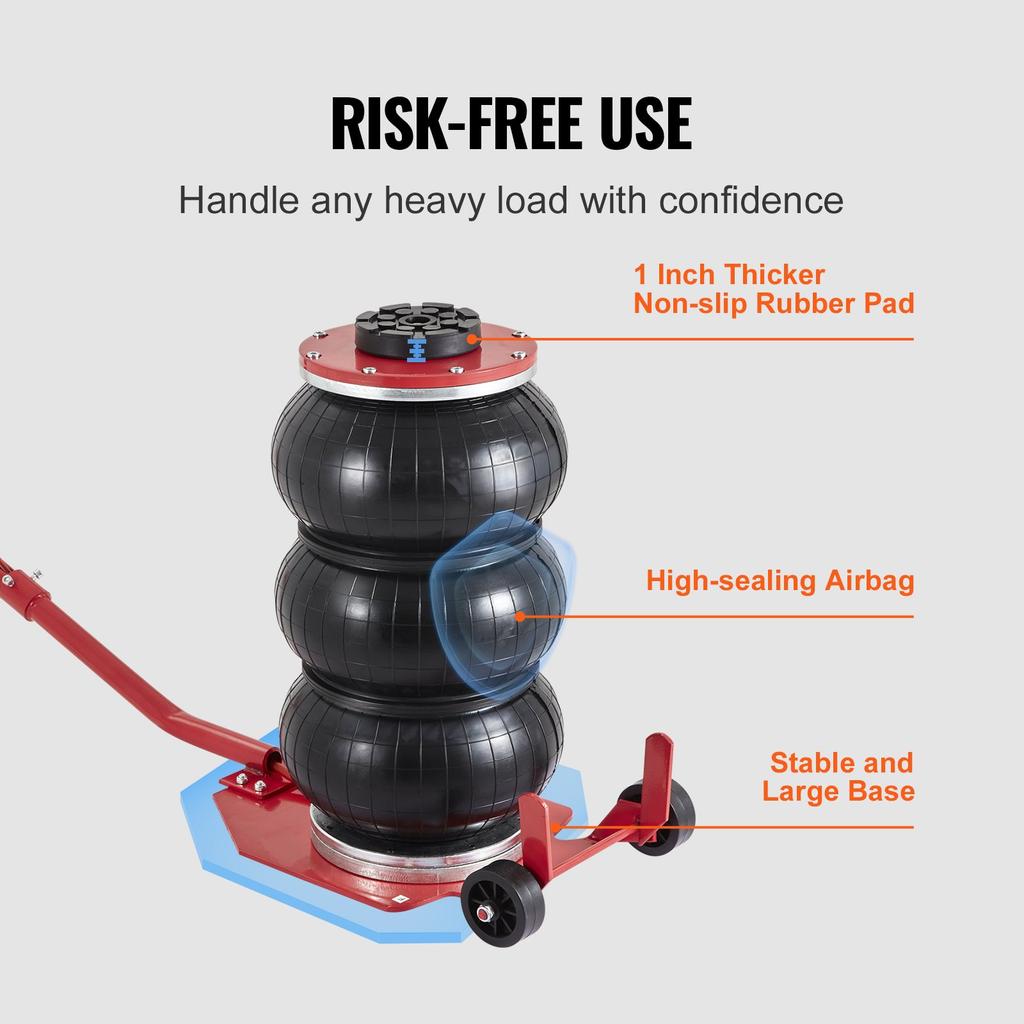 VEVOR Air Jack, 3 Ton/6600 lbs Triple Bag Air Jack, Airbag Jack with Six Steel Pipes, Lift up to 17.7 inch/450 mm, 3-5 s Fast Lifting Pneumatic Jack