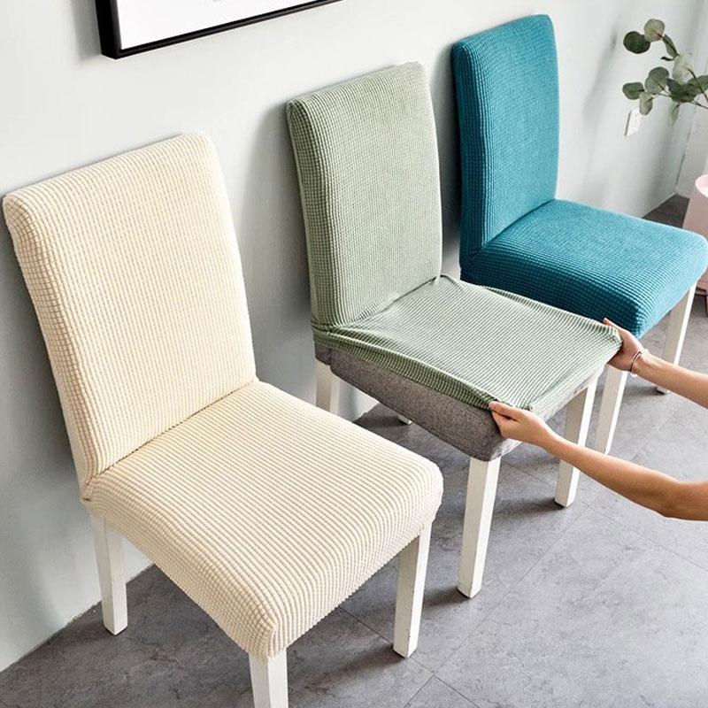 1Pc With Chair Back Elastic All-season Thicken Chair Cover Soft Dining Chair Dustproof Solid Color
