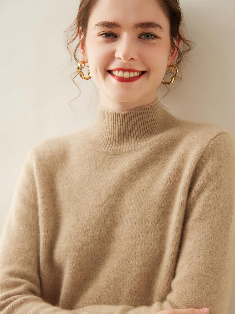 Women's Cashmere Half-High Collar Sweater - Thickened Wool Knit Base Layer for Autumn/Winter