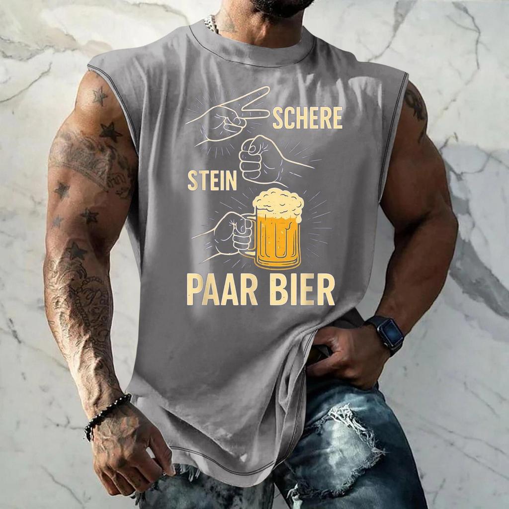 Men Sleeveless Tank Top Loose Fit Casual Streetwear Textured Pattern Printed Vest for Sports Vacation Daily Wear