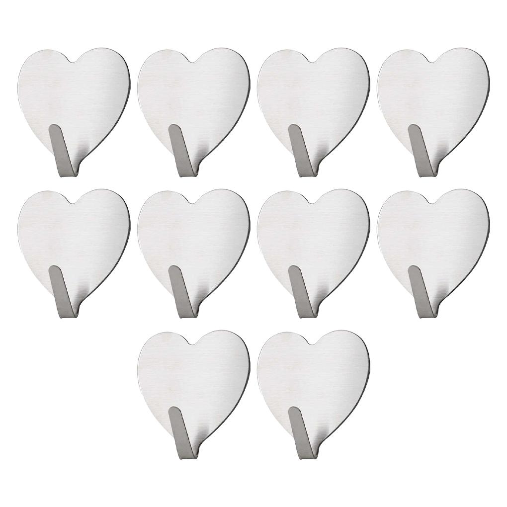 

10pack/lot Easy To Clean Wall Hooks - Suitable For All Settings Stylish Stainless Steel Heart-shaped Cute Hook, silver серебряный