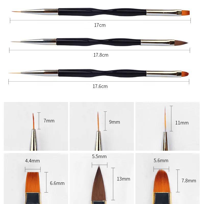 Set de 3 pièces Acrylique French Stripe Nail Art Stylo Peinture Ligne Pointe 3D Manucure stylo fin pour Dessin de Ligne Pinceaux Gel UV Outils de Peinture