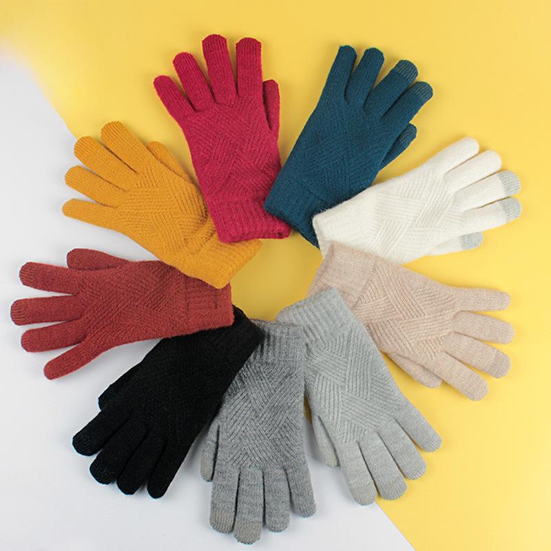 Adult Winter Touch Screen Knitted Gloves for Women Double Layer Plus Velvet Warm Cold proof Five Finger Gloves Riding Anti Slip Gloves for Men