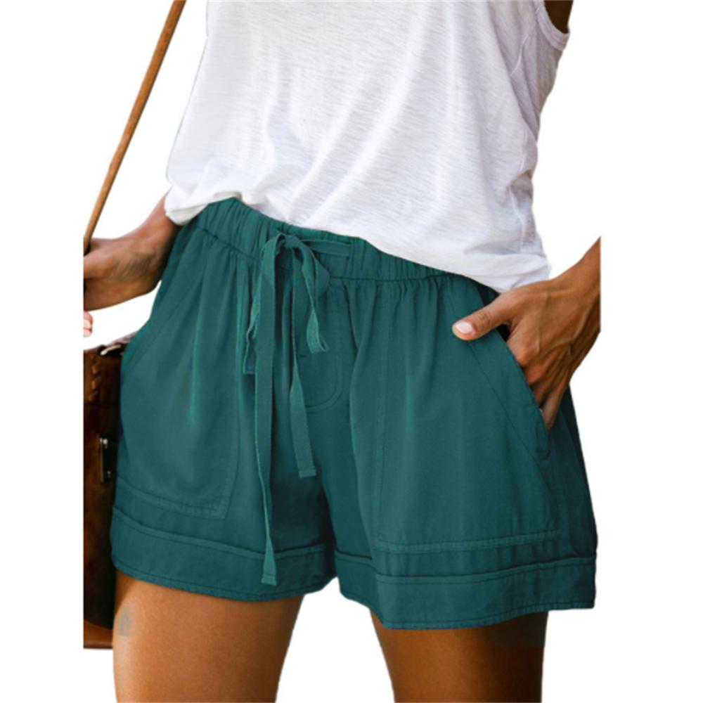 Plus Size Womens Drawstring Shorts Casual Elastic Waist Pocketed Loose Shorts Pants