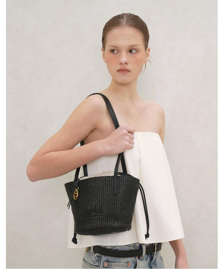 Athe Vanessabruno Black Raffia Shoulder Bag S Aaba6F802Bk