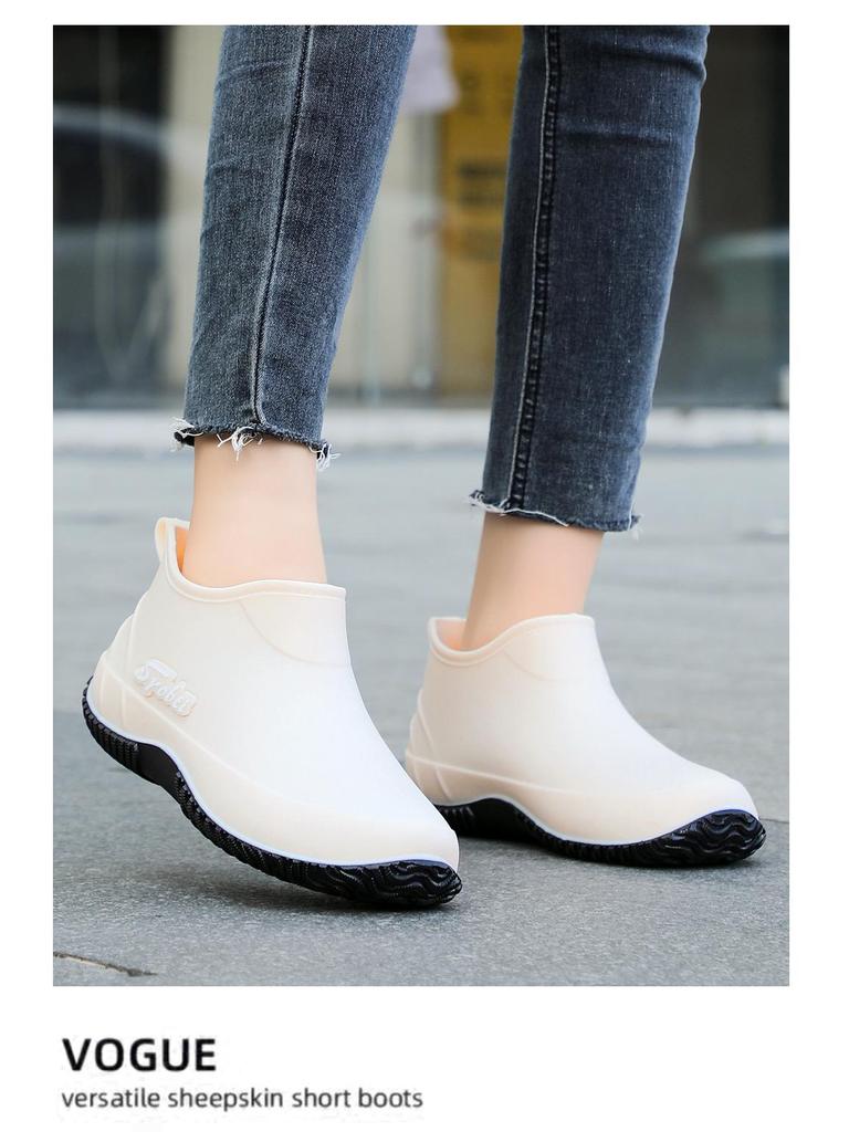 Women's Korean Style Non-slip Cotton Rain Boots - Short, Waterproof, Low-top, Fashionable with Thick Sole