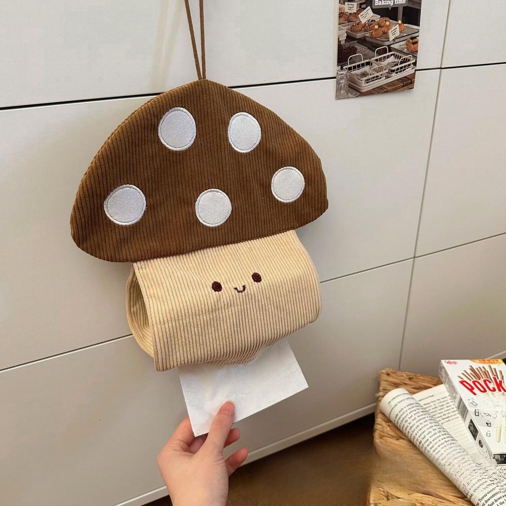 1pc Creative Cloth Mushroom Tissue Box Cute Decorative Hanging Tissue Bag Wall Mounted Napkin Container Living Room