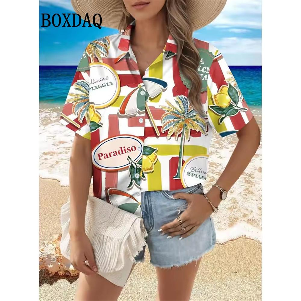 New Women s Fashion Shirt Summer Beach Holidays Short Sleeve Blouses Casual 3D Print Hawaiian Fruit Pattern Ladies Casual Tops XL