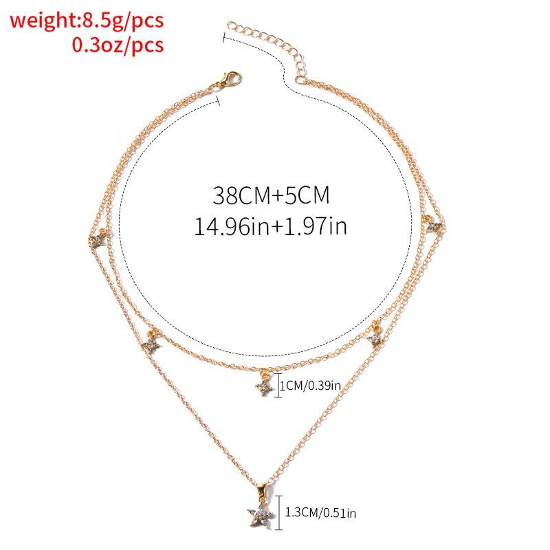 Alloy five-pointed star necklace, new simple jewelry with diamonds, personalized flowers, multi-layer female collarbone chain