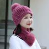 Rex Rabbit Hair Hat Scarf Two-piece Set Women's Winter Fur Hat Set Winter Fashion Warm Middle-aged Mother Hat