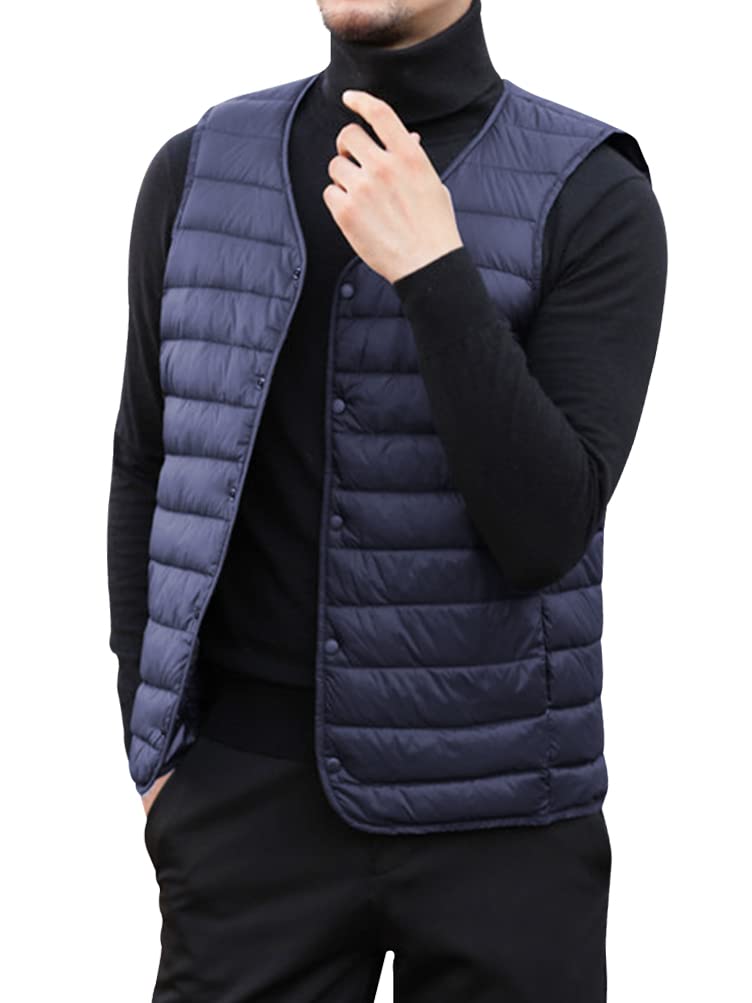 

DUZTELYI Пуховый ультралегкий жилет без воротника, внутренний, легкий и включает компактное хранение DU520, мужской жилет, жилет, теплый, сумка, (3XL, темно-синий)