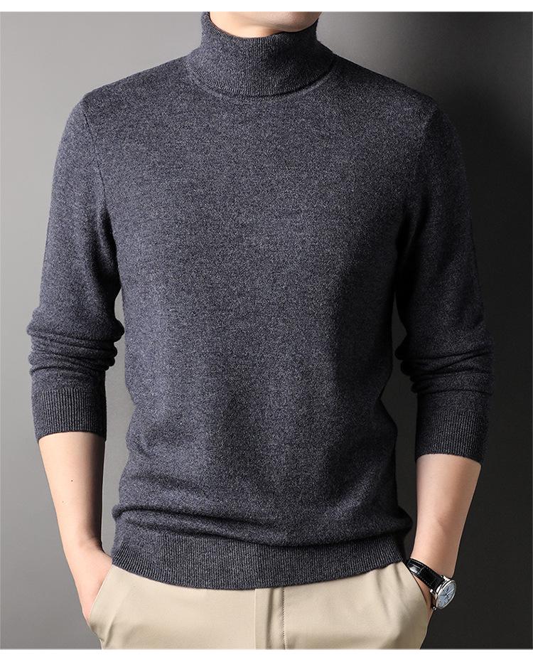 

Мужской свитер с высоким воротом из камвольной шерсти средней толщины, однотонный XXXL (180-200 jin)